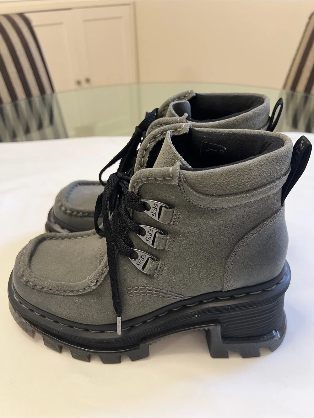 NEW Dr Martens Corran 3 Eye Waxy Suede Heeled Boots Gunmetal Grey US 5 EU 36